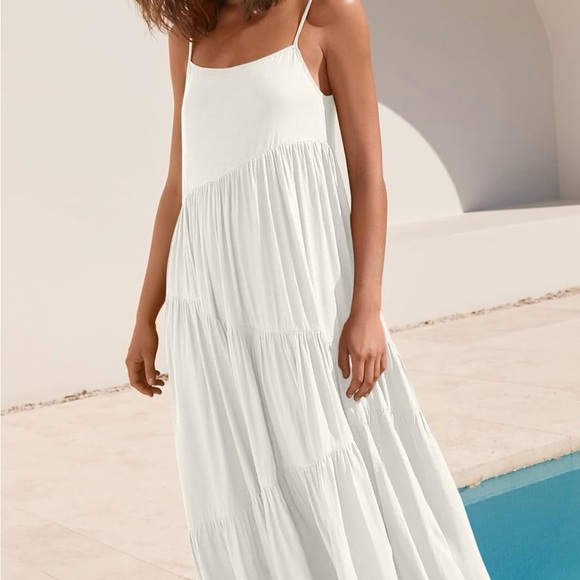 Dresses & Skirts - Cream Maxi Sundress Spaghetti Strap Vacation Flowy